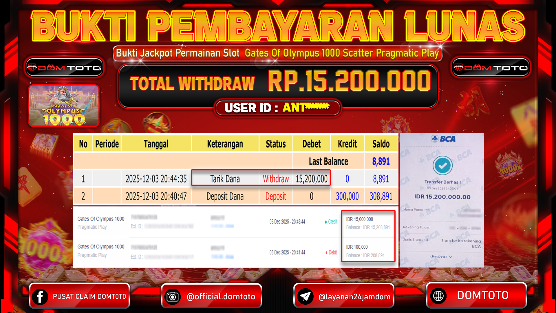 JACKPOT SLOT Menang Slot Gates Of Olympus 1000 Pragmatic Play 03 DECEMBER 2025